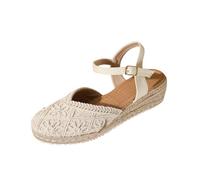 Lanunlly Sandali Donna Estive Con Zeppa Punta Chiusa Sandalo Suola Interna Imbottita In Tessuto Sandalias Juta Sparto Eleganti Shoes Chiusura Fibbia Alla Caviglia Camminata Mare Spiaggia