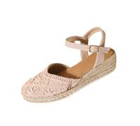 Lanunlly Sandali Donna Estive Con Zeppa Punta Chiusa Sandalo Suola Interna Imbottita In Tessuto Sandalias Juta Sparto Eleganti Shoes Chiusura Fibbia Alla Caviglia Camminata Mare Spiaggia