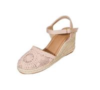 Lanunlly Sandali Donna Estive Con Zeppa Punta Chiusa Shoes Suola Interna Imbottita In Tessuto Sandalo Juta Sparto Eleganti Scarpe Chiusura Fibbia Alla Caviglia Outdoor Mare Spiaggia