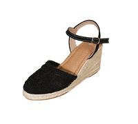 Lanunlly Sandali Donna Estive Con Zeppa Punta Chiusa Shoes Suola Interna Imbottita In Tessuto Sandalo Juta Sparto Eleganti Scarpe Chiusura Fibbia Alla Caviglia Outdoor Mare Spiaggia