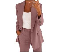 Lanunlly Tailleur Pantalone da Donna Pantaloni e Giacca Elegante Due Pezzi Tailleur Donna Tinta Unita Formale Tuta con Bottone Giacche da Abito Blazer Curvy per La Primavera e L’Estate