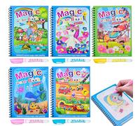 Lanvixo Libro Magico da Colorare Acqua, 5 Pezzi Riutilizzabile Libro di Pittura ad Acqua per Bambini Magic Water Book con 4 Penna Acqua per Ragazzi Ragazze di 3 4 5 Anni, A