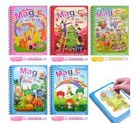 Lanvixo Libro Magico da Colorare Acqua, 5 Pezzi Riutilizzabile Libro di Pittura ad Acqua per Bambini Magic Water Book con 4 Penna Acqua per Ragazzi Ragazze di 3 4 5 Anni, B