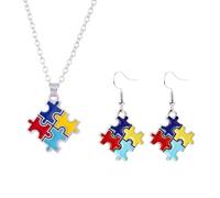 LANWLOSI Collana e orecchini per la consapevolezza dell'autismo per donne e uomini puzzle piece ciondolo collana consapevolezza autismo pezzo puzzle orecchini autismo gioielli regali, Zinco, Nessuna