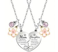 LANWLOSI Collane per madre e figlia per donne mamma e figlia collane abbinate a forma di cuore con fiore rosa ciondolo in cristallo collo pizzo festa della mamma regalo di compleanno gioielli