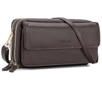 Lanyani Portafoglio a tracolla RFID da polso con tasca per telefono da donna in pelle vegana, Caffè Marrone, Small