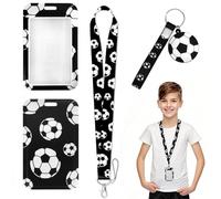 Lanyard con portacarta, modello di calcio morbido Lanyard nero comodi portacarte ID per la nave da crociera della scuola di autobus, con un portachiavi di calcio nero