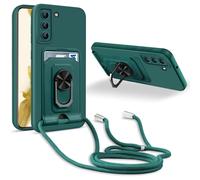 Lanyard Strap-Verde Compatibile con Samsung Galaxy S22, Supporto ad Anello a 360 con Slot per Scheda, Custodia in Silicone per Protezione della Fotoc