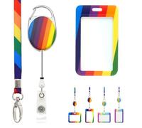 LanyardsTomorrow - Cordino retrattile arcobaleno con porta badge scorrevole e clip estensibile, include cordino abbinato, clip per bobina Yoyo e porta carte d'identità colorato per uso verticale