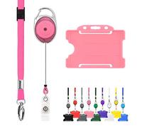 LanyardsTomorrow Trio Porta Badge e Bobina 10Pcs - Set di cordino retrattile e porta badge, confezione tripla con cordino singolo, moschettone estensibile e porta carta d'identità rigido, Rosa