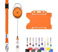 LanyardsTomorrow Trio Porta Badge e Bobina 10Pcs - Set di cordino retrattile e porta badge, confezione tripla con cordino singolo, moschettone estensibile e porta carta d'identità rigido, arancione