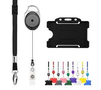 LanyardsTomorrow Trio Porta Badge e Bobina 10Pcs - Set di cordino retrattile e porta badge, confezione tripla con cordino singolo, moschettone estensibile e porta carta d'identità rigido, Nero