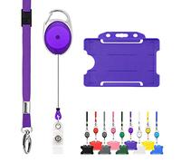 LanyardsTomorrow Trio Porta Badge e Bobina 1Pcs - Set di cordino retrattile e porta badge, confezione tripla con cordino singolo, moschettone estensibile e porta carta d'identità rigido, colore viola