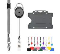 LanyardsTomorrow Trio Porta Badge e Bobina 1Pcs - Set di cordino retrattile e porta badge, confezione tripla con cordino singolo, moschettone estensibile e porta carta d'identità rigido, colore grigio