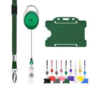 LanyardsTomorrow Trio Porta Badge e Bobina 1Pcs - Set di cordino retrattile e porta badge, confezione tripla con cordino singolo, moschettone estensibile e porta carta d'identità rigido, colore verde