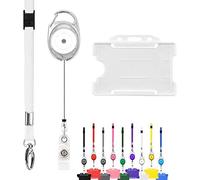 LanyardsTomorrow Trio Porta Badge e Bobina 1Pcs - Set di cordino retrattile e porta badge, confezione tripla con cordino singolo, moschettone estensibile e porta carta d'identità rigido, colore bianco