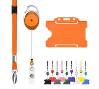 LanyardsTomorrow Trio Porta Badge e Bobina 1Pcs - Set di cordino retrattile e porta badge, confezione tripla con cordino singolo, moschettone estensibile e porta carta d'identità rigido, arancione