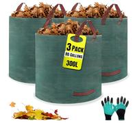 Lanyesky 3 x 300L Borsa da giardino, borsa per rifiuti da giardino con guanti, 4 maniglie, borsa per foglie autoportante, impermeabile, durevole e resistente alla corrosione. (3x300L)