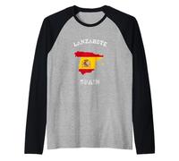 Lanzarote Spagna Vintage Bandiera Spagna Mappa Design Maglia con Maniche Raglan
