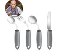 LANZLC Parkinson Set di posate per anziani, 4 pezzi di utensili adattivi, angolo di 42°, aiuto per cibo con manico antiscivolo, cucchiaio, forchetta, posate portatile, per artrite (destrimani)