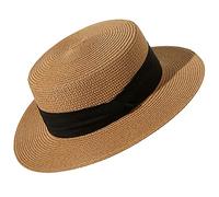 Lanzom Cappelli da sole per le donne a tesa larga cappello da barca di paglia pieghevole pieghevole pieghevole cappello da spiaggia per l'estate Fit taglia 6 8/7-7 1/4