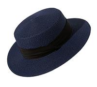 Lanzom Cappelli da sole per le donne a tesa larga cappello da barca di paglia pieghevole pieghevole pieghevole cappello da spiaggia per l'estate Fit taglia 6 8/7-7 1/4, Navy, M
