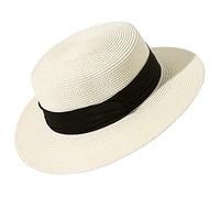 Lanzom Cappelli da sole per le donne a tesa larga cappello da barca di paglia pieghevole pieghevole pieghevole cappello da spiaggia per l'estate Fit taglia 6 8/7-7 1/4, Bianco avorio., M/L