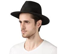 Lanzom Fedora Cappello Paglia Uomo Donna Tesa Larga Pieghevole con SPF 50+, Stile B-black, M