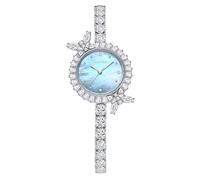 LANZOOM Orologio al quarzo da donna, con farfalla rotonda color argento, quadrante blu madreperla, cassa in acciaio inossidabile 316, cinturino scintillante da 5 mm, resistente all'acqua fino a 3 atm