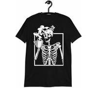 LAO-ZHANG Funny Shirt Coffee Lover Skeleton Mens T-Shirt Short Sleeves Cute Vintage Mens T-Shirt S