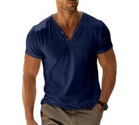LAOARA Henry Maglietta da uomo estiva, a maniche corte, con bottoni, per vacanze, casual, leggera, Blu mare, S