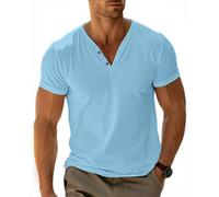 LAOARA Henry Maglietta da uomo estiva, a maniche corte, con bottoni, per vacanze, casual, leggera, Blu, S