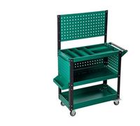 Laohucai Carrello meccanico in metallo, carrello portautensili a 3 ripiani, cassettiera portautensili su ruote con pannello forato, 2 freni, per garage, e officina di riparazione(Green,B)