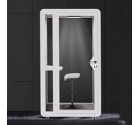 Laohucai Grande Cabina Ufficio Mobile Insonorizzata - Postazione Lavoro con Scrivania, Ventilatori, Sala Riunioni Privata per Lavoro Focalizzato, Studio e Privacy nelle Chiamate(White,120x120x233cm)