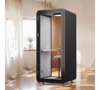 Laohucai Grande Cabina Ufficio Mobile Insonorizzata - Postazione Lavoro con Scrivania, Ventilatori, Sala Riunioni Privata per Lavoro Focalizzato, Studio e Privacy nelle Chiamate(Black,135x115x233cm)