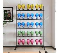 Laohucai Grande portaoggetti per guantoni da boxe, 185x125 cm, per 30 paia, stendibiancheria in metallo a 5 ripiani con ruote universali, per palestra, sala allenamento, taekwondo(Black)