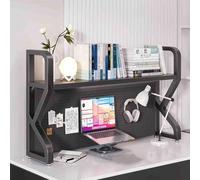 Laohucai Libreria da scrivania a 2 ripiani - Mensola in metallo con pannello forato e 30 piccoli accessori, organizer da tavolo per dormitorio o ufficio, nera(29.5"x27.9")