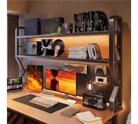 Laohucai Libreria da scrivania a 3 ripiani in metallo con pannello forato, libreria da scrivania in stile industriale per e-sport, scaffale organizer da tavolo per dormitorio(Black,37.4"x39")