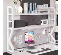 Laohucai Libreria da scrivania a 3 ripiani in metallo con pannello forato, libreria da scrivania in stile industriale per e-sport, scaffale organizer da tavolo per dormitorio(White,53.1"x39")