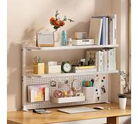 Laohucai Mensola portaoggetti da scrivania a 3 ripiani con pannello forato,mensola multiuso in metallo per scrivania,espositore organizer per casa,dormitorio e scrivania da gioco(White,60cm/23.6")