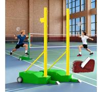 Laohucai Pali da badminton resistenti, pali con telaio per rete da badminton con due reti da 6,1x2,49 m e base con pesi ricaricabili, per esterni e interni, pilastro standard da 155 cm, per prati