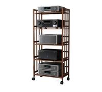 Laohucai Supporto multimediale AV, ripiano angolare per giradischi, mobile stereo in bambù, rack audio a torre, regolabile in altezza, mobiletto per componenti audio per lettori DVD(5-Tier)