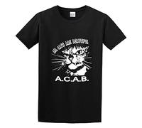 LAOJIA YUCANG all Cats Are Beautiful AC from Punk OI Skinhead FCK CPS Cops T-Shirt Graphic Tee Printed Top Mens Black Shirt S