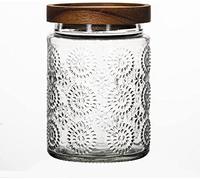 LAOJU Barattolo per alimenti in vetro da 700 ml, con coperchi in legno, ermetici in rilievo, barattolo da cucina
