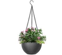 LAOJU Cesti sospesi, vaso da appendere con catena, in plastica, per piante da appendere in finto rattan, per giardino, interni, esterni, piante, fiori, 1 confezione (grigio)