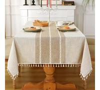 Laolitou Rustic Tablecloth Cotton Linen Waterproof Tablecloth Burlap Table Cloths for Kitchen Dining Cloth Table Cloth for Rectangle Tables Coffee Lines Rectangle,55''x70'',4-6 Seats