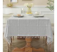 Laolitou Tovaglia impermeabile in iuta di lino con nappe, tessuto resistente, senza pieghe, rettangolare, per tavoli, tovaglie rustiche per esterni, feste e cucina, 149 x 259 cm, grigio