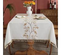 Laolitou Tovaglia rettangolare in cotone e lino, impermeabile, per tavolo da pranzo, cucina in campagna, tovaglia da caffè senza pieghe, beige, motivo floreale, 130 x 130 cm