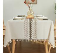 Laolitou, Tovaglia rustica in cotone e lino, impermeabile, tovaglia per cucina e sala da pranzo, tovaglia per tavoli rettangolari con foglie di vino, 140 x 178 cm, 4-6 posti