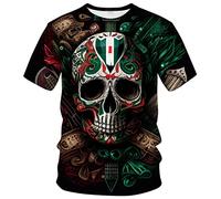 LAOLIUSN Maglietta tricolore da uomo, estiva, a maniche corte, maglietta a tema Messico, maglietta con grafica a teschio, Marrone, L